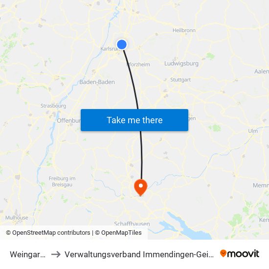 Weingarten to Verwaltungsverband Immendingen-Geisingen map