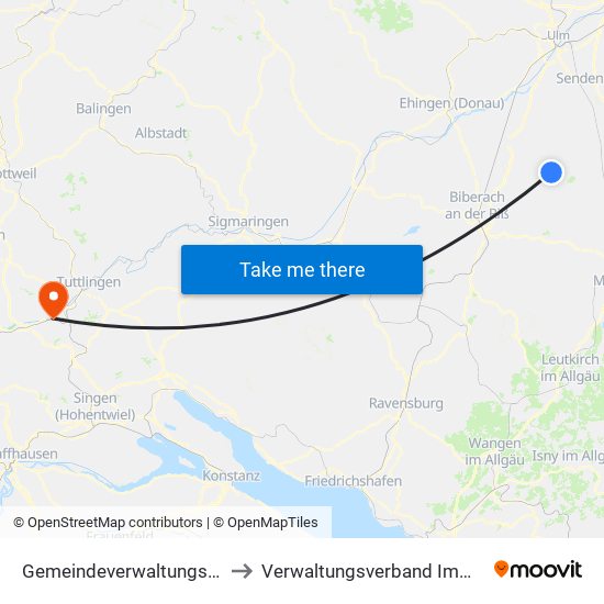 Gemeindeverwaltungsverband Schwendi to Verwaltungsverband Immendingen-Geisingen map