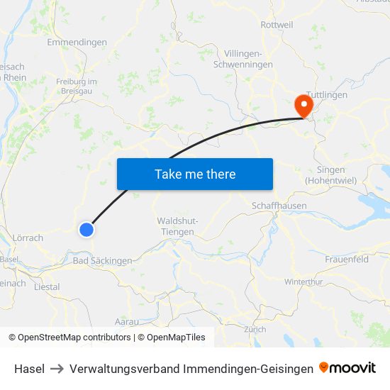 Hasel to Verwaltungsverband Immendingen-Geisingen map