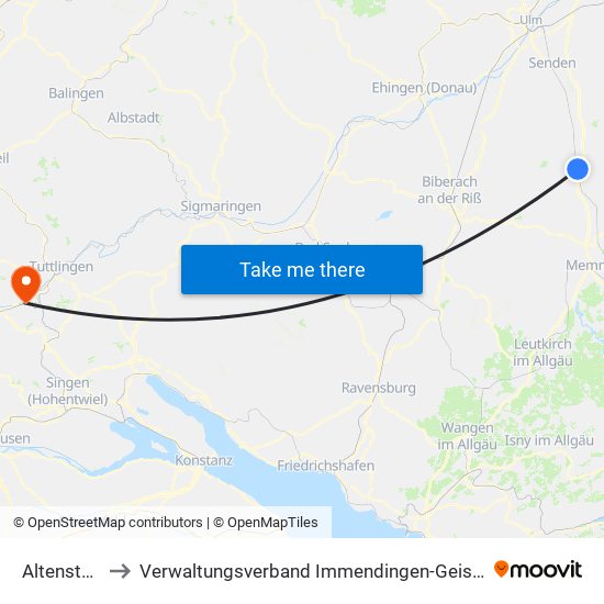Altenstadt to Verwaltungsverband Immendingen-Geisingen map
