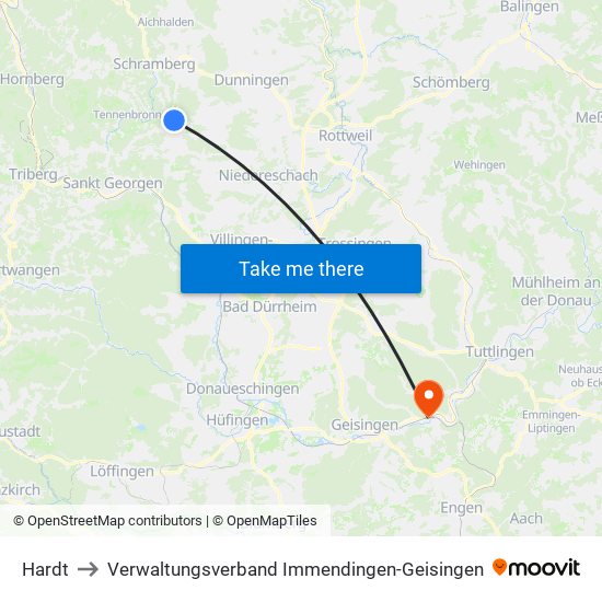 Hardt to Verwaltungsverband Immendingen-Geisingen map