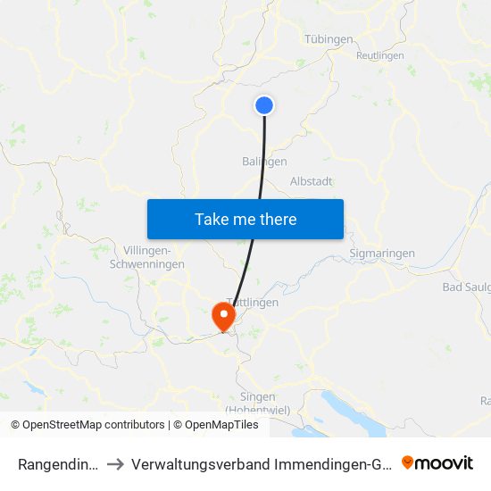 Rangendingen to Verwaltungsverband Immendingen-Geisingen map