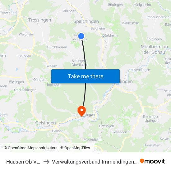 Hausen Ob Verena to Verwaltungsverband Immendingen-Geisingen map