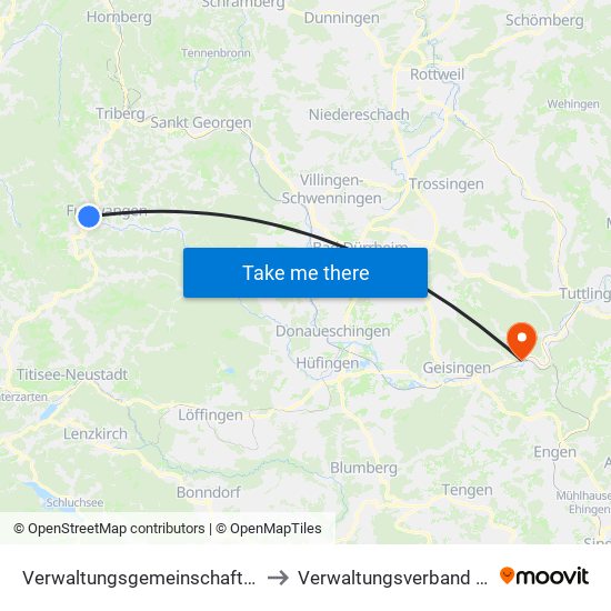 Verwaltungsgemeinschaft Furtwangen Im Schwarzwald to Verwaltungsverband Immendingen-Geisingen map