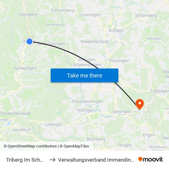 Triberg Im Schwarzwald to Verwaltungsverband Immendingen-Geisingen map