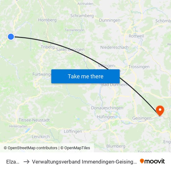 Elzach to Verwaltungsverband Immendingen-Geisingen map