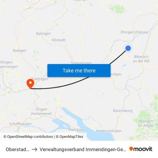 Oberstadion to Verwaltungsverband Immendingen-Geisingen map