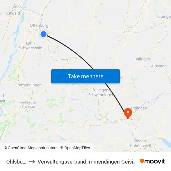 Ohlsbach to Verwaltungsverband Immendingen-Geisingen map