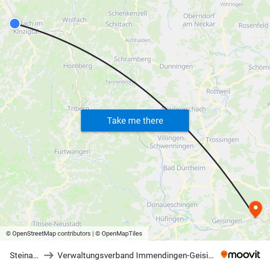 Steinach to Verwaltungsverband Immendingen-Geisingen map