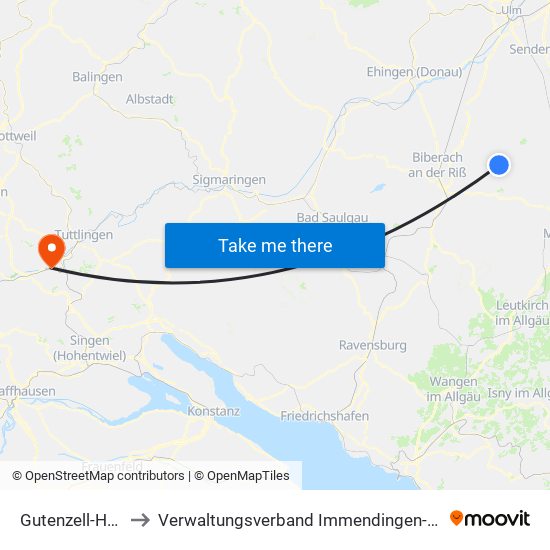 Gutenzell-Hürbel to Verwaltungsverband Immendingen-Geisingen map