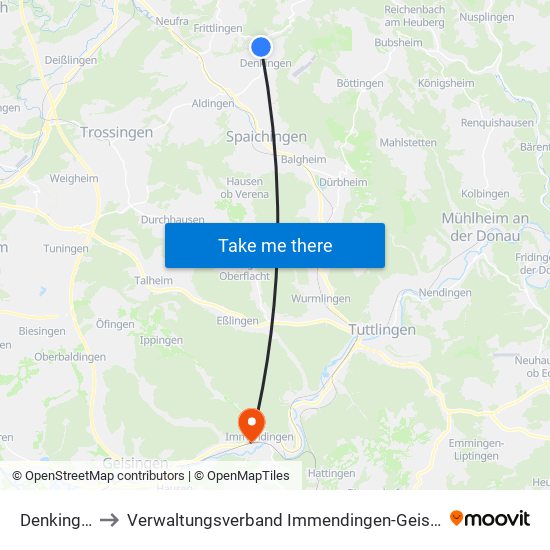 Denkingen to Verwaltungsverband Immendingen-Geisingen map