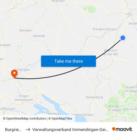Burgrieden to Verwaltungsverband Immendingen-Geisingen map