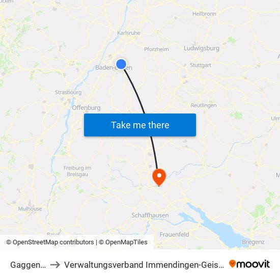 Gaggenau to Verwaltungsverband Immendingen-Geisingen map