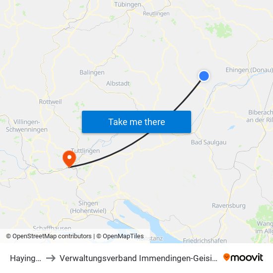 Hayingen to Verwaltungsverband Immendingen-Geisingen map