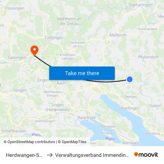 Herdwangen-Schönach to Verwaltungsverband Immendingen-Geisingen map
