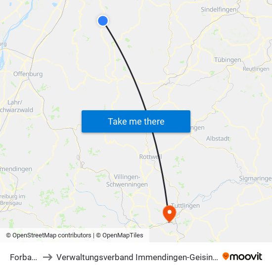 Forbach to Verwaltungsverband Immendingen-Geisingen map