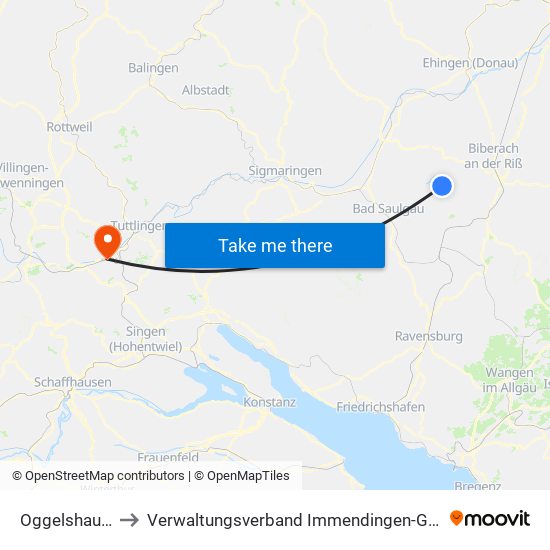 Oggelshausen to Verwaltungsverband Immendingen-Geisingen map