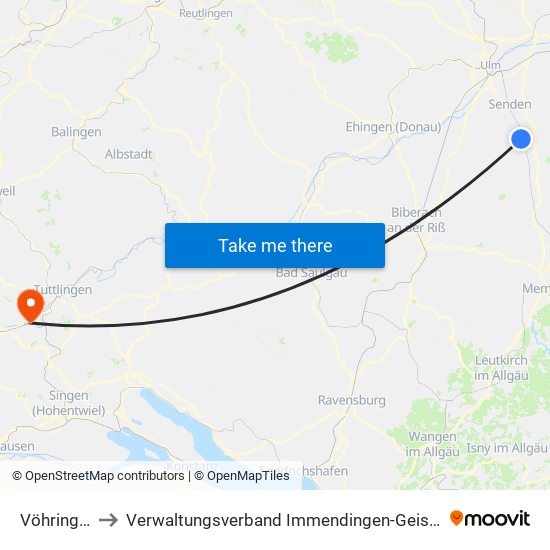 Vöhringen to Verwaltungsverband Immendingen-Geisingen map