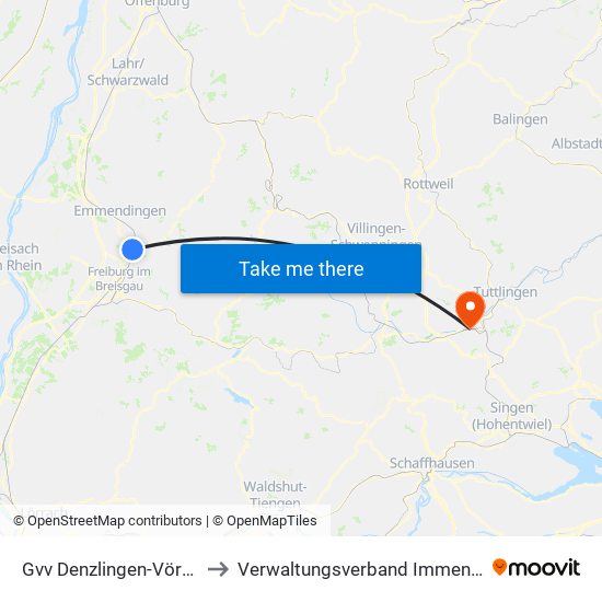 Gvv Denzlingen-Vörstetten-Reute to Verwaltungsverband Immendingen-Geisingen map