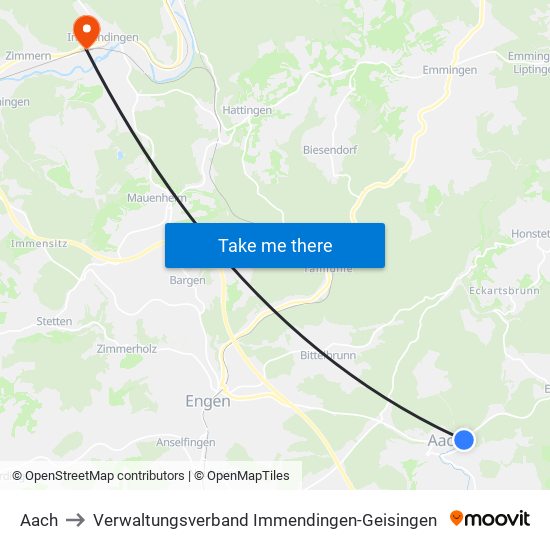 Aach to Verwaltungsverband Immendingen-Geisingen map