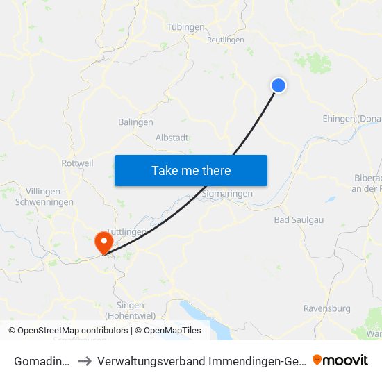 Gomadingen to Verwaltungsverband Immendingen-Geisingen map