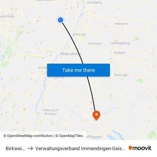 Birkweiler to Verwaltungsverband Immendingen-Geisingen map