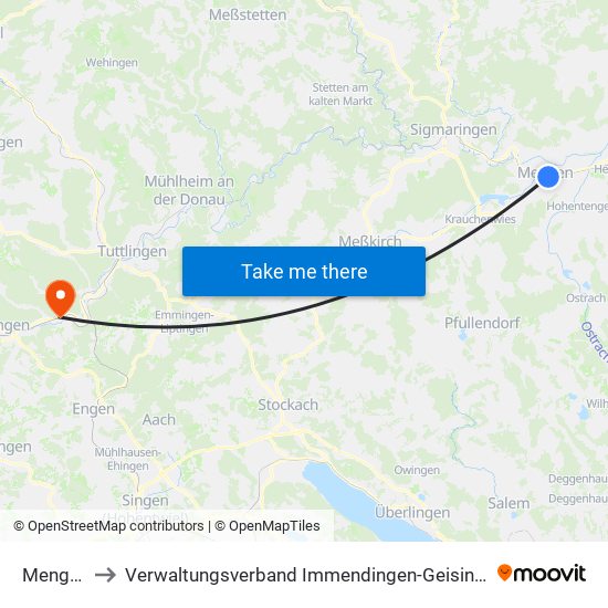 Mengen to Verwaltungsverband Immendingen-Geisingen map