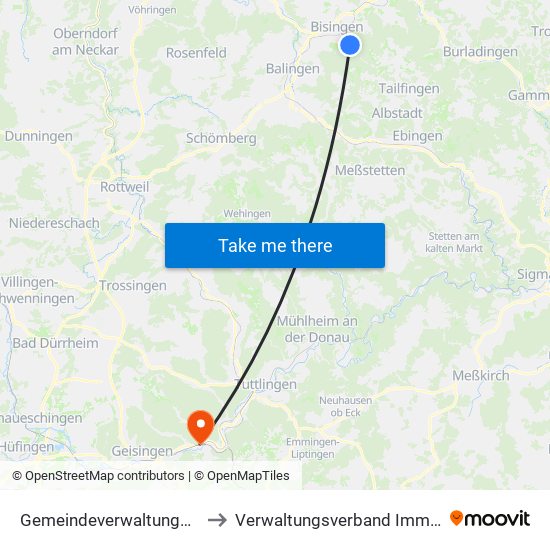 Gemeindeverwaltungsverband Bisingen to Verwaltungsverband Immendingen-Geisingen map