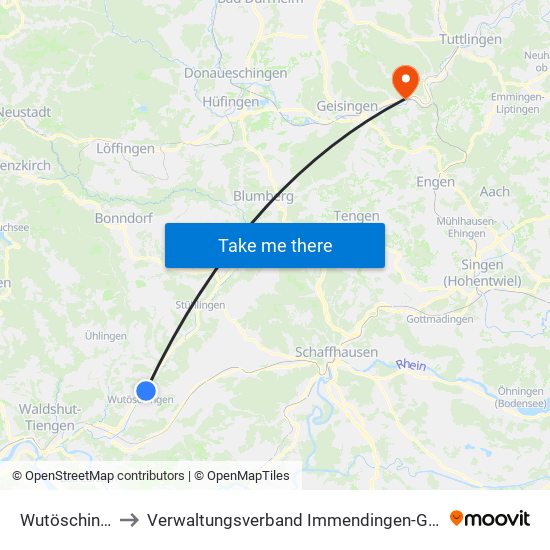 Wutöschingen to Verwaltungsverband Immendingen-Geisingen map