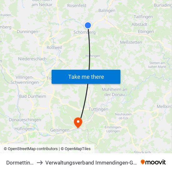 Dormettingen to Verwaltungsverband Immendingen-Geisingen map