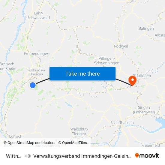 Wittnau to Verwaltungsverband Immendingen-Geisingen map