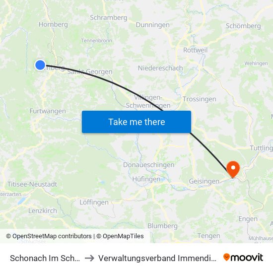 Schonach Im Schwarzwald to Verwaltungsverband Immendingen-Geisingen map