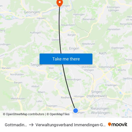 Gottmadingen to Verwaltungsverband Immendingen-Geisingen map