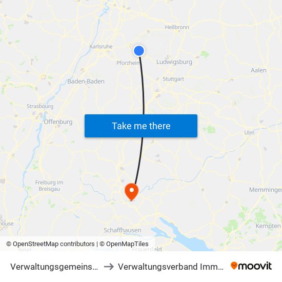 Verwaltungsgemeinschaft Maulbronn to Verwaltungsverband Immendingen-Geisingen map