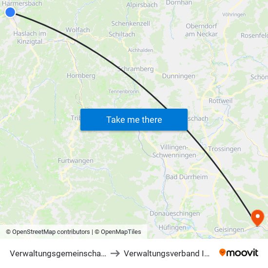 Verwaltungsgemeinschaft Zell am Harmersbach to Verwaltungsverband Immendingen-Geisingen map