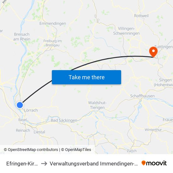 Efringen-Kirchen to Verwaltungsverband Immendingen-Geisingen map