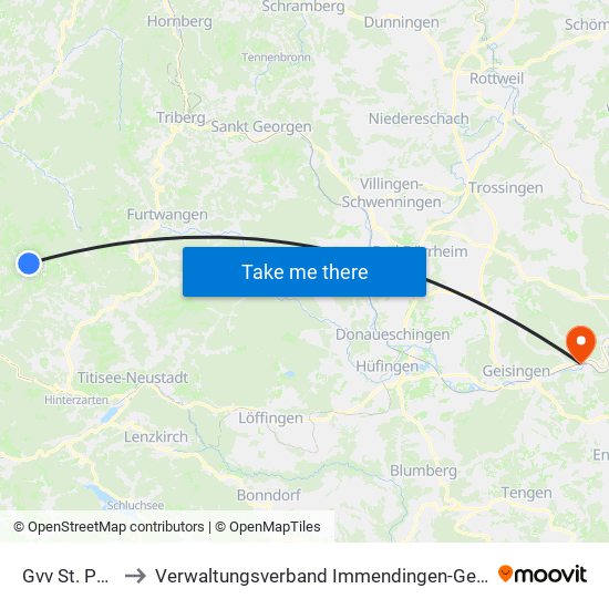 Gvv St. Peter to Verwaltungsverband Immendingen-Geisingen map