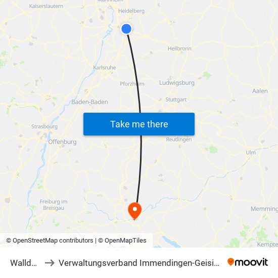 Walldorf to Verwaltungsverband Immendingen-Geisingen map