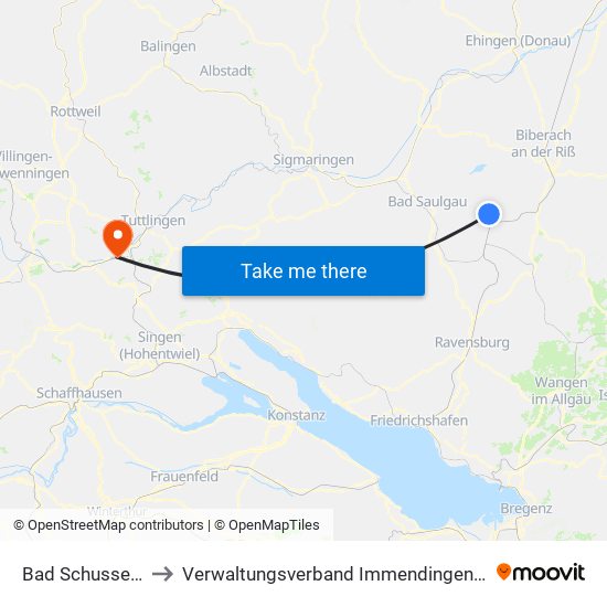 Bad Schussenried to Verwaltungsverband Immendingen-Geisingen map
