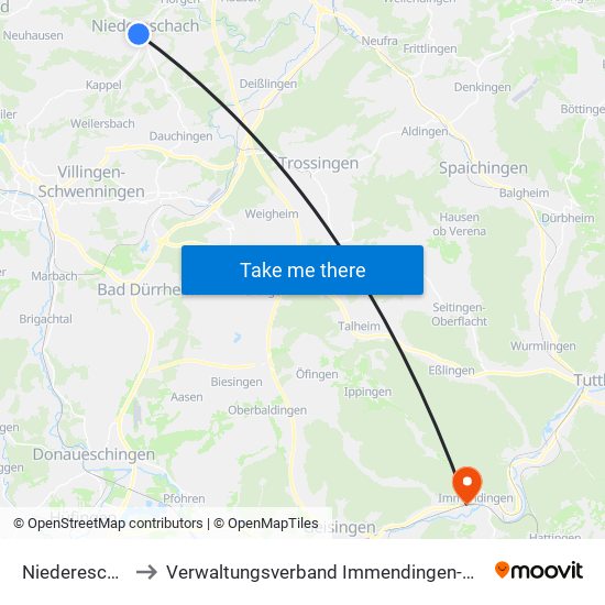 Niedereschach to Verwaltungsverband Immendingen-Geisingen map