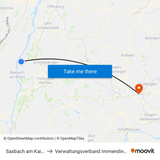 Sasbach am Kaiserstuhl to Verwaltungsverband Immendingen-Geisingen map