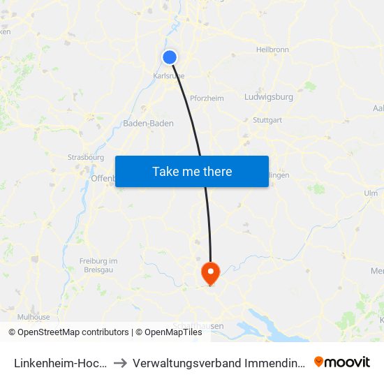 Linkenheim-Hochstetten to Verwaltungsverband Immendingen-Geisingen map