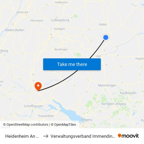Heidenheim An Der Brenz to Verwaltungsverband Immendingen-Geisingen map
