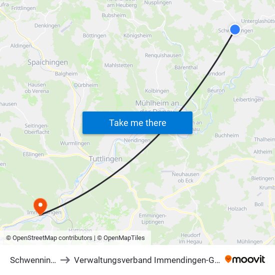 Schwenningen to Verwaltungsverband Immendingen-Geisingen map