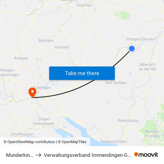 Munderkingen to Verwaltungsverband Immendingen-Geisingen map