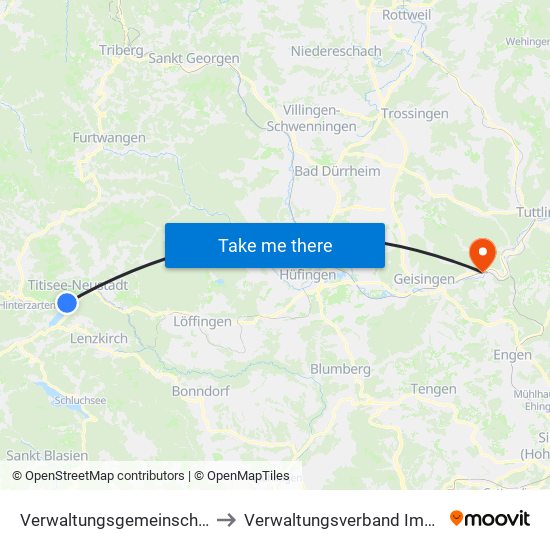 Verwaltungsgemeinschaft Titisee-Neustadt to Verwaltungsverband Immendingen-Geisingen map