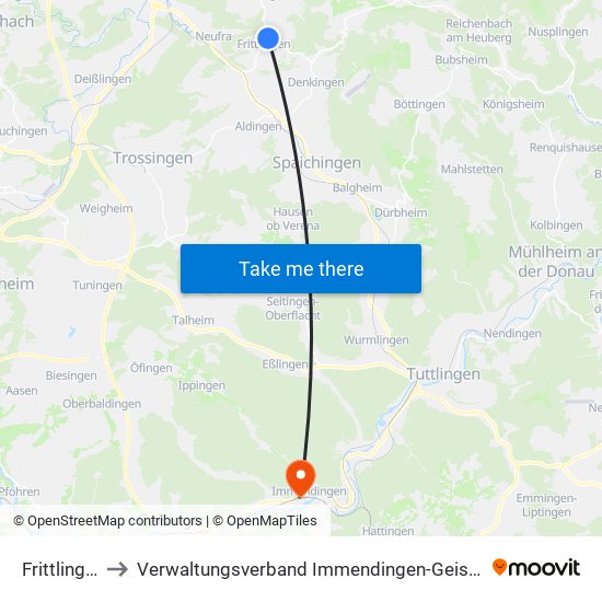 Frittlingen to Verwaltungsverband Immendingen-Geisingen map
