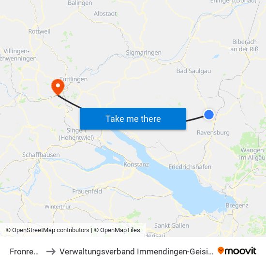 Fronreute to Verwaltungsverband Immendingen-Geisingen map