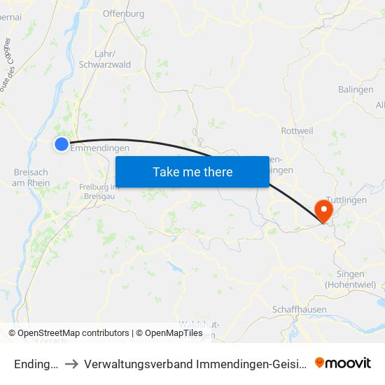 Endingen to Verwaltungsverband Immendingen-Geisingen map