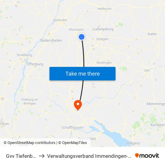 Gvv Tiefenbronn to Verwaltungsverband Immendingen-Geisingen map